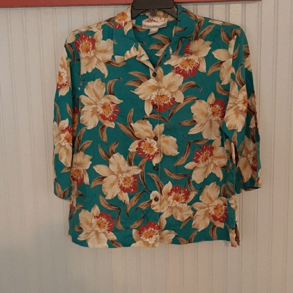 Jones New York Sport floral Linen top L